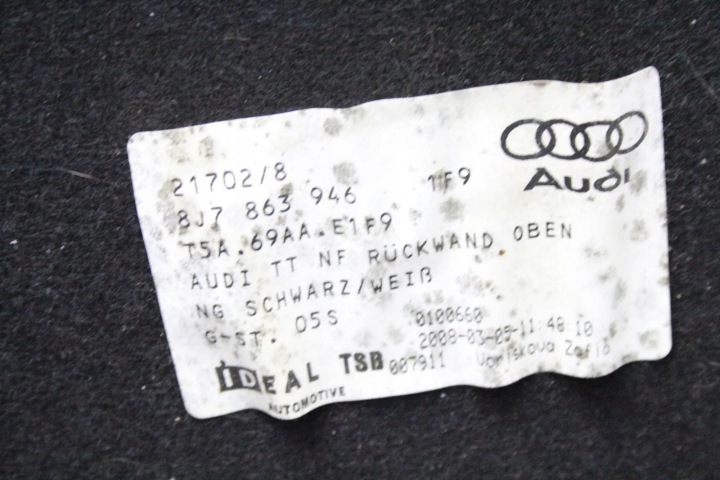 AUTRE PIÈCES INTERNE AUDI TT ROADSTER (8J9) 8J7863946 23086368 2.0L 200KW