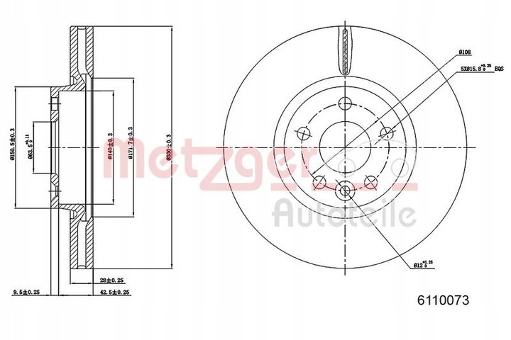 2X DISCO DE FRENADO 6110073 METZGER 