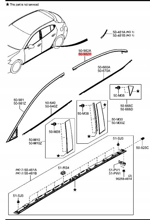 MAZDA 3 BM BERLINE COMPACTE 2013-2018 MOULURE PORTES DROIT ARRIÈRE BHS2RRR, BHS2-50-881B