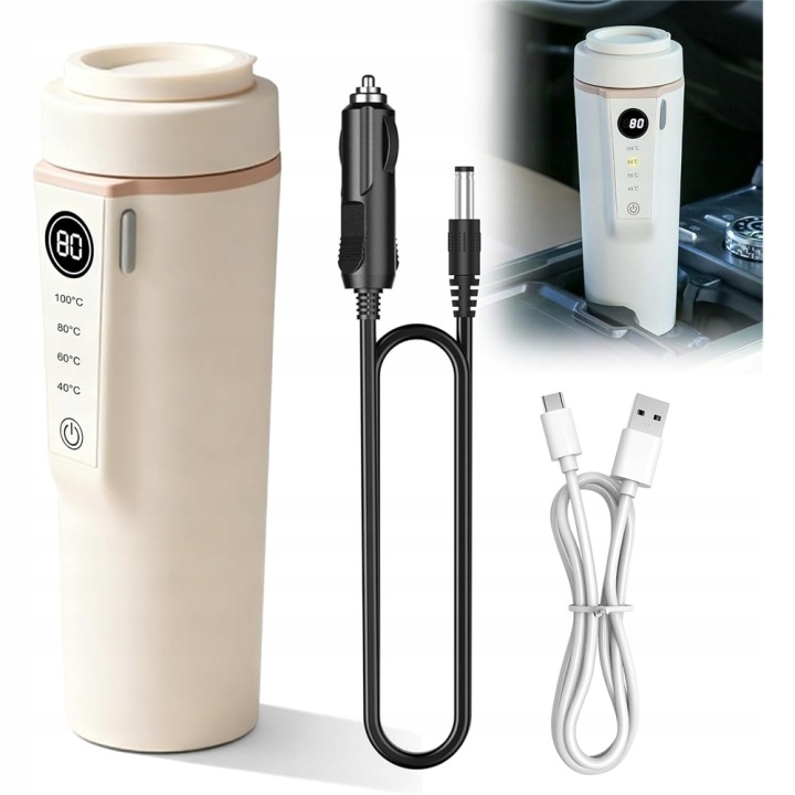 BOUILLOIRE AUTOMOBILE 12V 500ML 96W ACIER 316 AVEC RÉGLAGE TEMPÉRATURE I ÉTUI