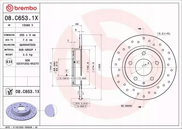 BREMBO DISC BRAKE 08.C653.1X 