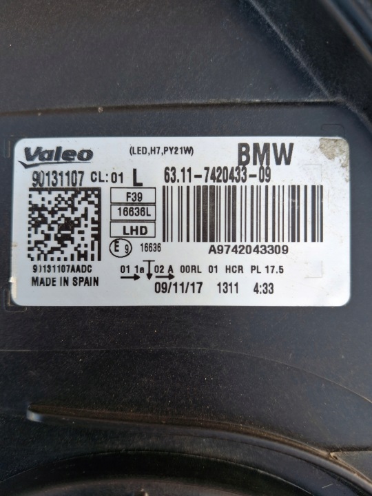 BMW 2 PIÈCES F39 H7 ZWYKLE ORDINAIRE PHARES PHARE PHARES GAUCHE DROITE PARFAIT JEU