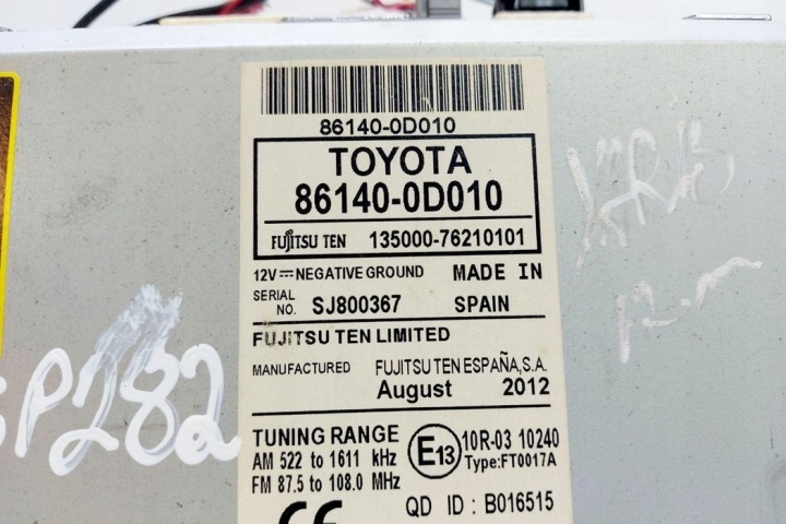 RADIO AVEC NAVIGATION TOYOTA YARIS (_P9_) 861400D010 1.0L GASOLINE 2012