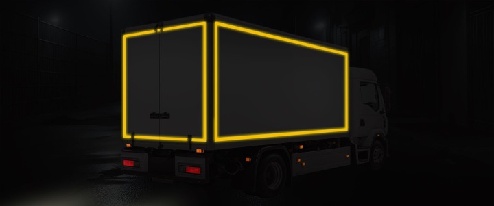 RÉFLÉCHISSANTE BANDE AUTOADHÉSIF SUR LAWETE NACZEPE JAUNE 5CM 1MB.