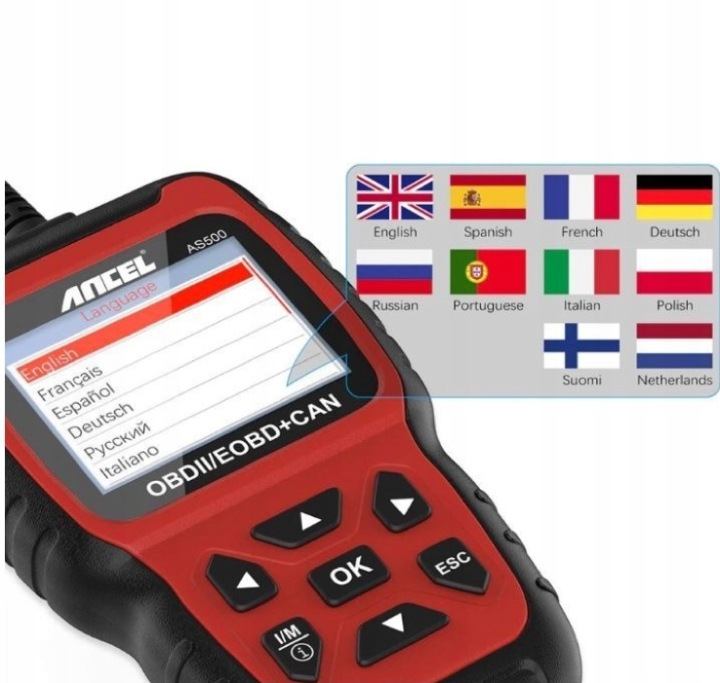 ANCEL AS500 SKANER TESTEUR DIAGNOSTIC AUTOMOBILE OBD LCD POLONAIS