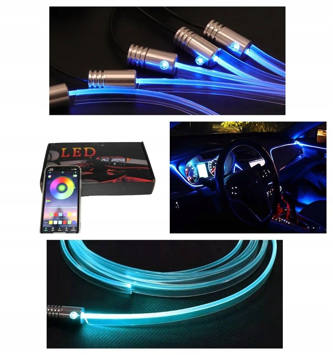 5 X CABLE DE FIBRA ÓPTICA AMBIENT DIODO LUMINOSO LED RGB ILUMINACIÓN INTERIOR 