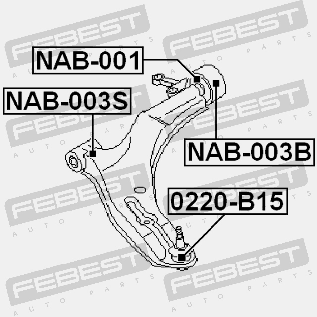 MANCHON ARRIÈRE BRAS DE SUSPENSION INFÉRIEUR AVANT FEBEST NAB-001