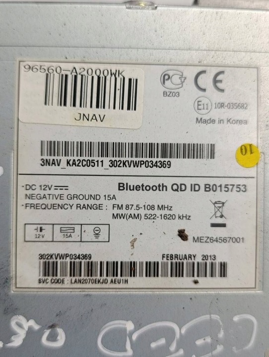 KIA CEED II HAYON 12-18 RADIO D'USINE 96560-A2000WK 96560-A2000