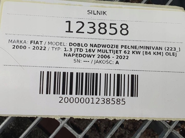 MOTEUR INJECTEURS COMPLET FIAT DOBLO I 1.3 JTD 84 223A9000