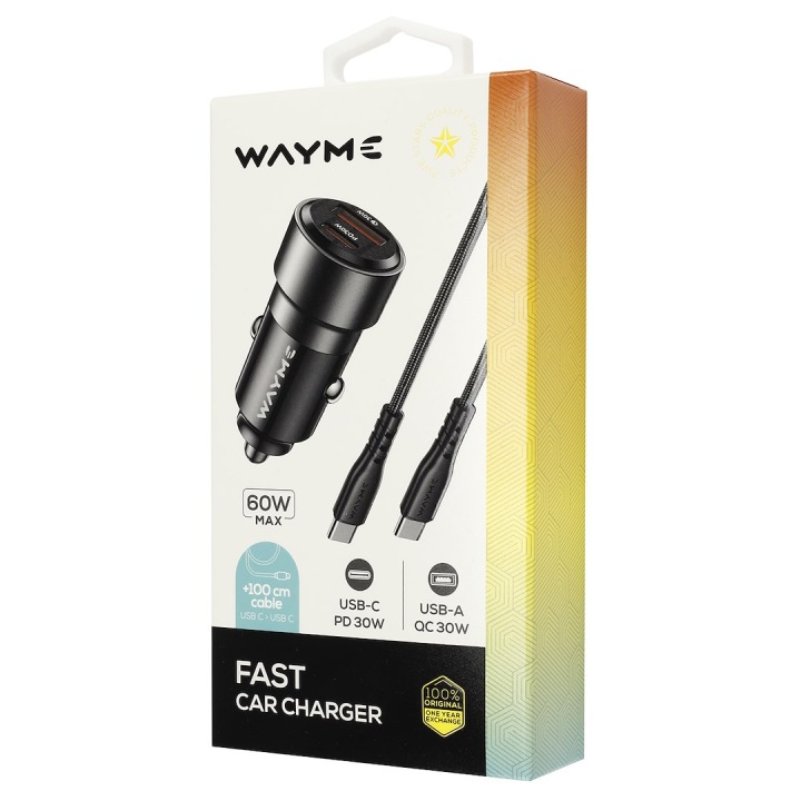 WAYME CHARGEUR 12/24V USB-C PD 30W USB-A QC 30W, CÂBLE 100 CM