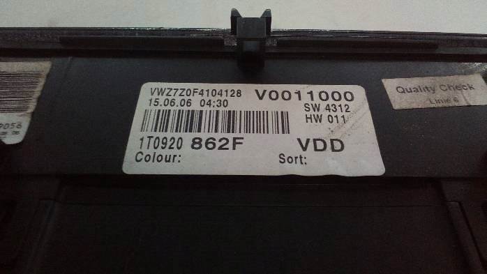 COMPTEUR VOLKSWAGEN TOURAN I 1,9 TDI 1T0920862F