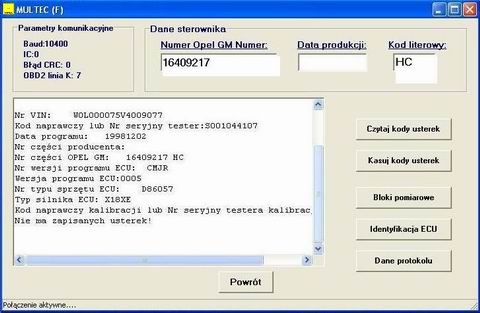 Diagnostyka Opel Omega Corsa Tigra Calibra Astra