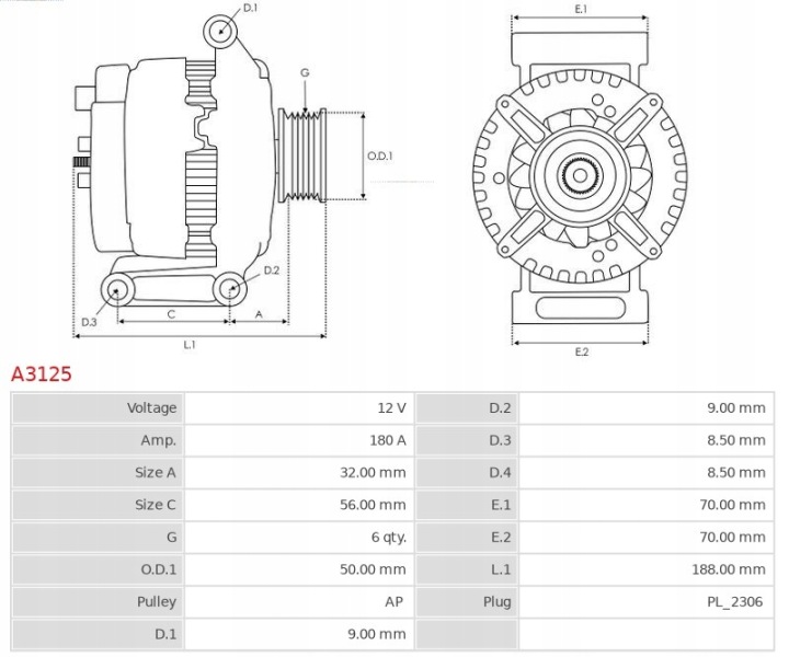NEUF ALTERNATEUR VERS MERCEDES-BENZ C-CLASS W204 C 220 CDI 4-MATIC AS-PL A3125