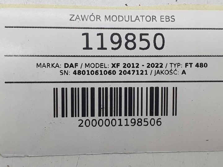 SOUPAPE MODULATEUR EBS DAF XF 106 480 EURO 6 2047121