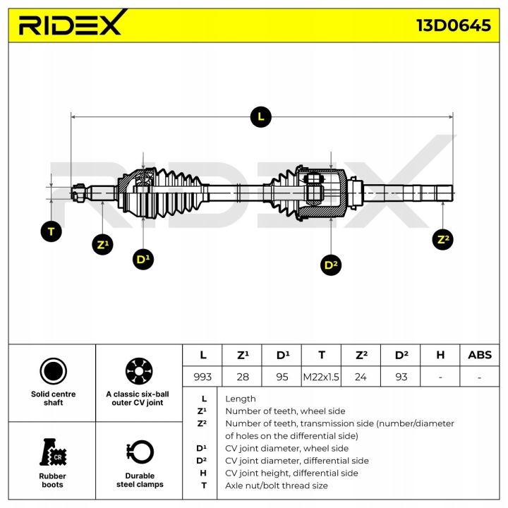 RIDEX 13D0647 ARBRE DE TRANSMISSION