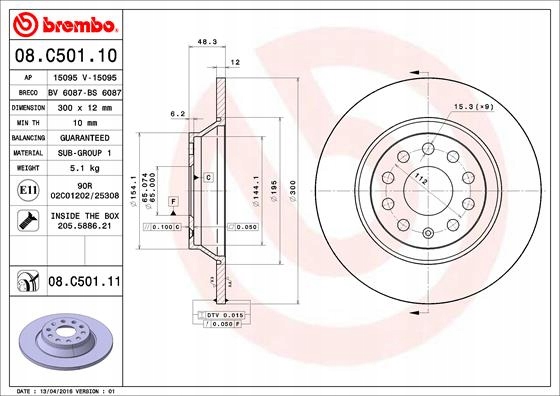 DISCOS DE FRENADO PARTE TRASERA BREMBO 08.C501.11 08C50111 