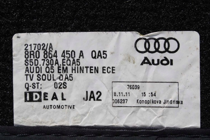 AUDI Q5 TAPIS DE SOL ESSUIE-GLACES PLANCHERS 8R1863691B 8R1863691 8R QA5 NOIR 8R1