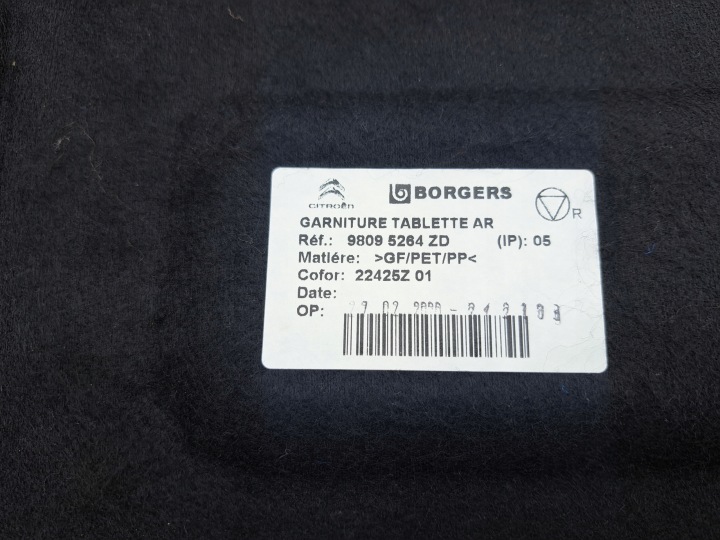 ÉTAGÈRE COUVERCLES DE COFFRE ARRIÈRE CITROEN SPACETOURER PEUGEOT TRAVELLER PROACE 98095264ZD