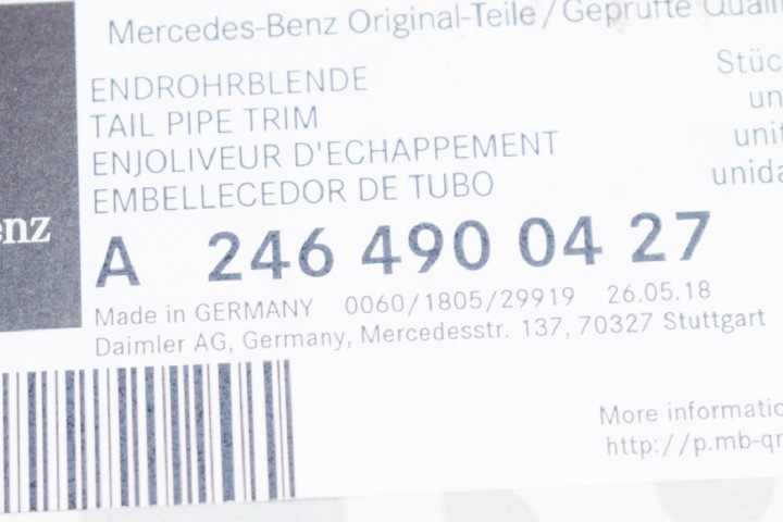 MB CLASSE B W246 EMBOUT TUYAUX ÉCHAPPEMENT DROITE A2464900427 NEUF ORIGINALE