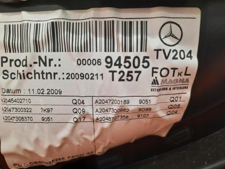 MERCEDES C-KLASA DANS 204 07-14 GARNITURE PORTES ARRIÈRE ARRIÈRE GAUCHE A2045402710