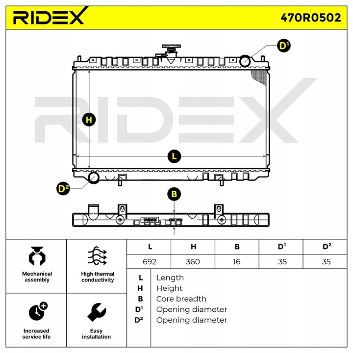 RADIATEUR EAU RIDEX 470R0502 VERS NISSAN PRIMERA (P11) PRIMERA BERLINE COMPACTE
