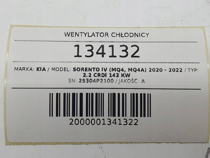 VENTILATEUR RADIATEUR KIA SORENTO IV 2.2 CRDI 25380P2040 25304P2100