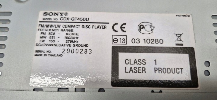 SONY CDX-GT450U RADIO CD USB AUX