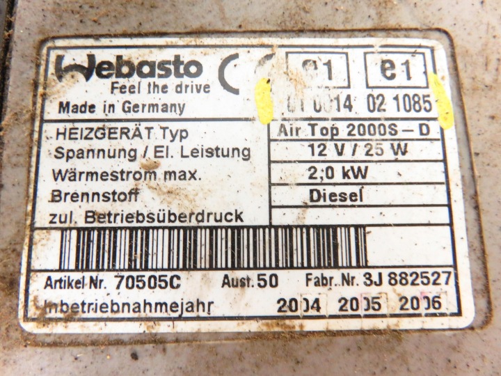 WEBASTO AIR TOIT OUVRANT 2000 S-D DIESEL 010014021085