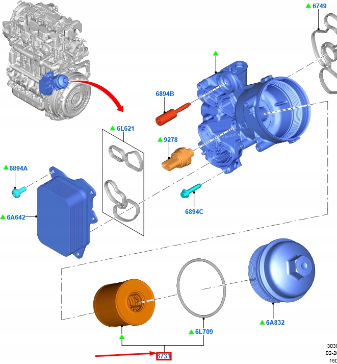 FORD FOCUS C519 ÉLÉMENT FILTRE HUILES AVEC JOINT D'ÉTANCHÉITÉ 2257375 JX6Q-6744-AA