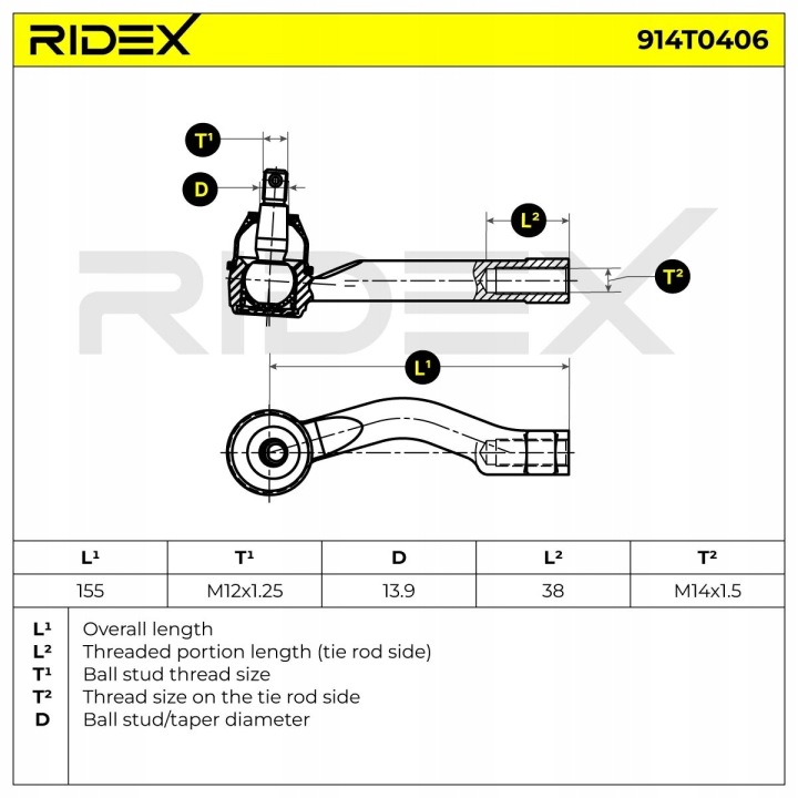 RIDEX 914T0406 EMBOUT BARRE DE DIRECTION TRANSVERSALE AVANT GAUCHE