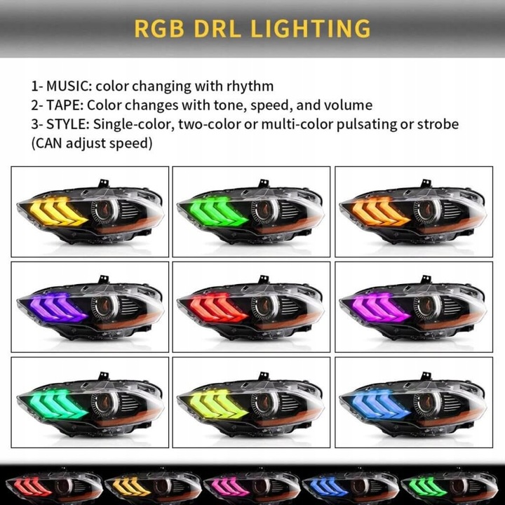 FORD MUSTANG 2018-2023 FARO FAROS PARTE DELANTERA RGB DIODO LUMINOSO LED VLAND JUEGO 