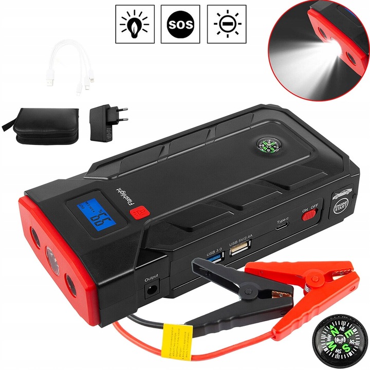 TRANSPORTABLE ROZRUCHOWY BATERÍA AUTO 12V 10400MAH CON FUNCIÓN LATARKI 