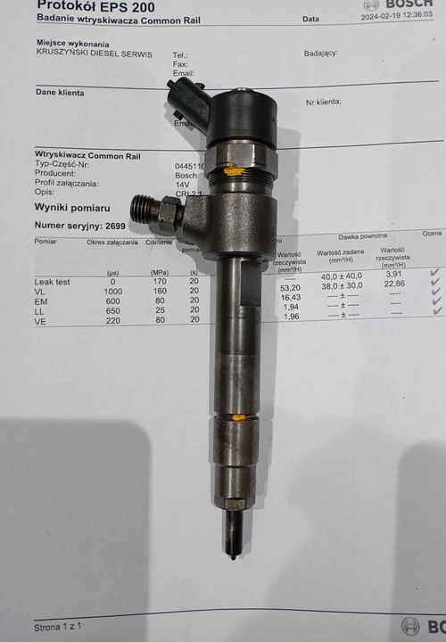 TESTED NOZZLE PEUGEOT 307 0445110076 2.0 HDI 