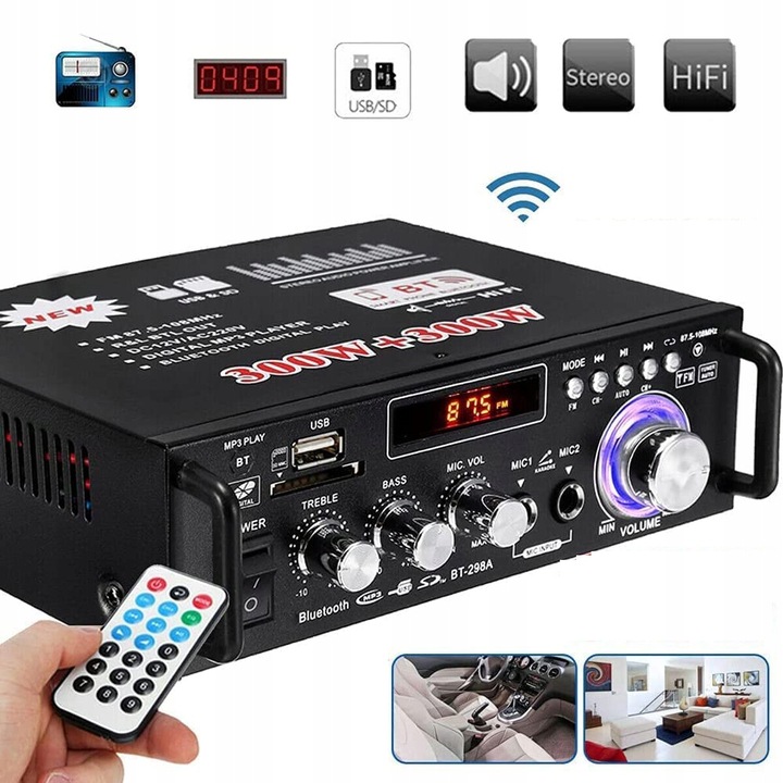 MINI AMPLIFIER HIFI BLUETOOTH 5.0 STEREO AUDIO 300W+300W 