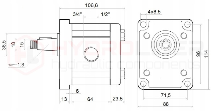 POMPE GR2 ZEBATA GAUCHE 12CM3 18L HYDROLIDER