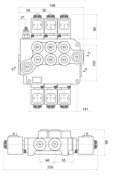 DISTRIBUTEUR HYDRAULIQUE 3 SECTIONS 80L ÉLECTRIQUE 24V