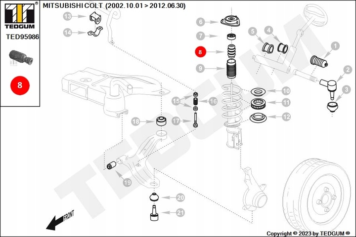 TOPE DE SUSPENSION AMORTIGUADOR PARTE DELANTERA IZQUIERDA/DERECHA (CON OSLONA) MITSUBISHI COLT VI SMART FORFOUR 