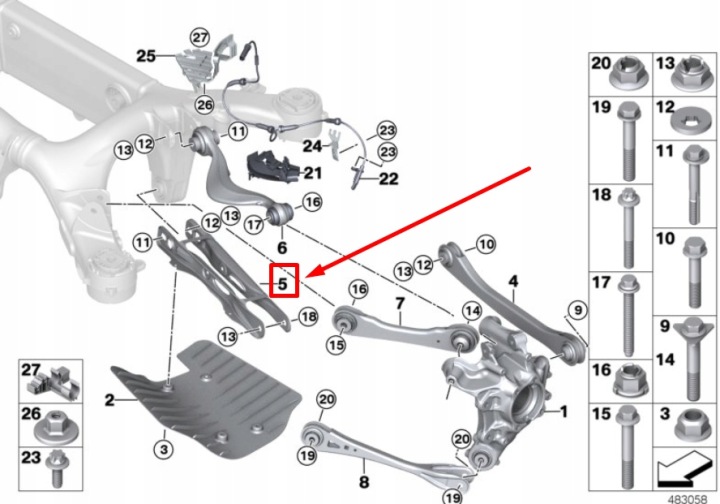 BMW X6G06 ARRIÈRE AXE BRAS DE SUSPENSION SUSPENSION ZBIEZNOSC, 6878031 33306878031