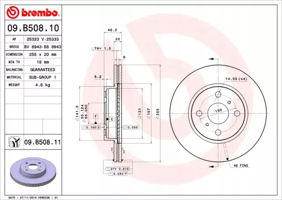 BREMBO DISCOS DE FRENADO PARTE DELANTERA 09.B508.11 