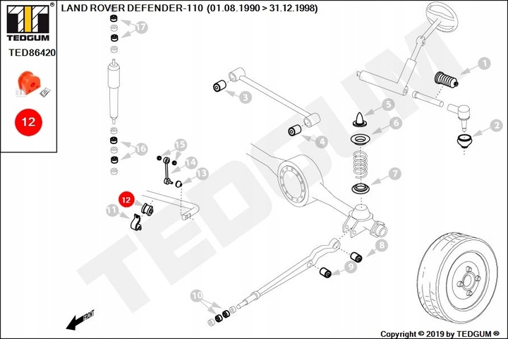 POLIURETANOWA BLOQUE SILENCIOSO L/P, 1SZT., ASIENTO ZABUDOWY: PRZOD, STABILIZATOR, 