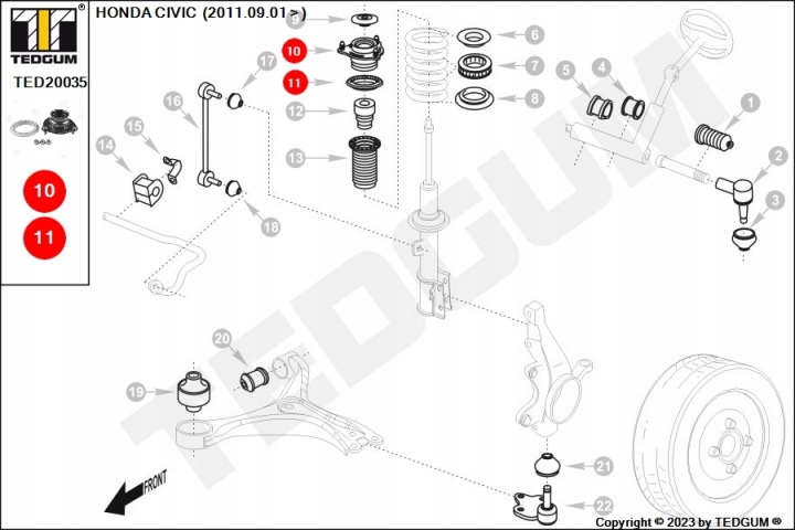 COUSSIN AMORTISSEUR AVANT L/P HONDA CIVIC IX 1. NIEZBEDNIK CONDUCTEUR #13