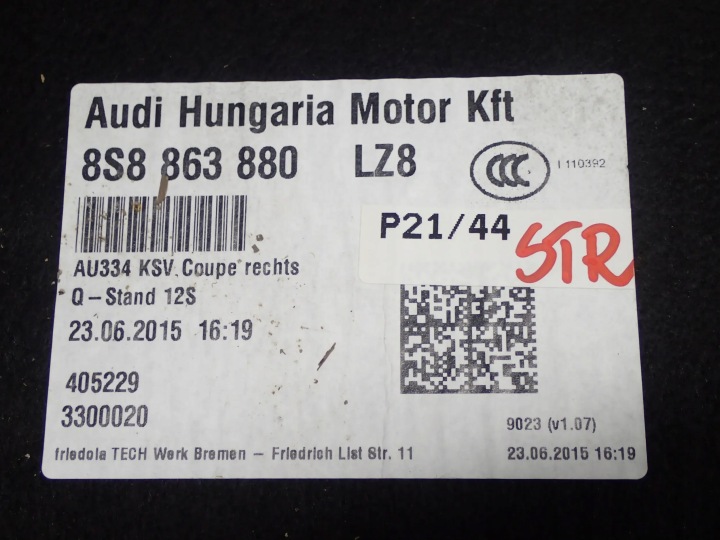 AUDI TT 8S COLLECTEUR GARNITURE COUVERCLES DE COFFRE DROIT 8S8863880