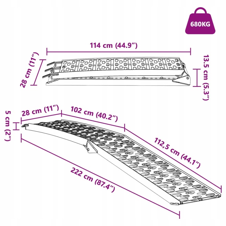 RAMPE ZALADUNKOWA 2 PCS ARGENTÉ 222 X 29 X 14 CM ALUMINIUM