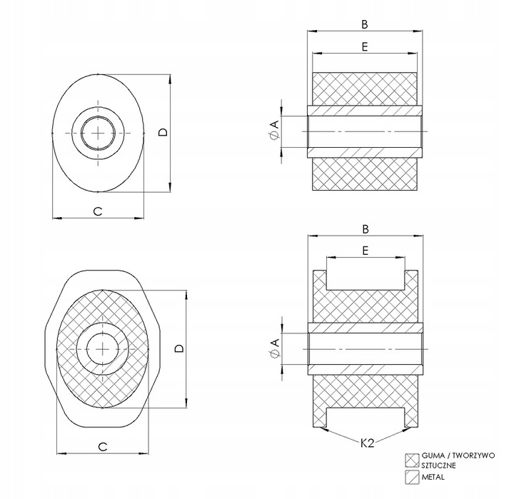 POLIURETANOWA BLOQUE SILENCIOSO L/P, 1SZT., ASIENTO ZABUDOWY: TYL, DOL, TWARDOSC: 70 