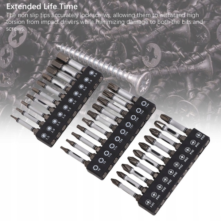 30PCS UDERZENIE PRZYKRECARKI KIT BITOW D2 ACIER MAGNETIC 2IN HEX 3X
