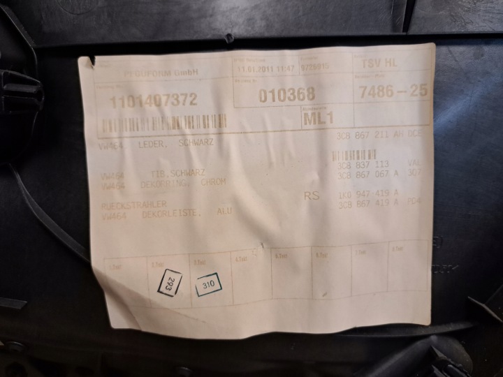 GAUCHE COLLECTEUR GARNITURE PORTES ARRIÈRE VW PASSAT CC 3C8867211