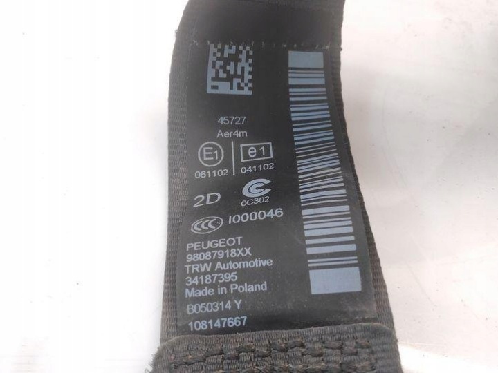 33017492B CEINTURE DE SÉCURITÉ ARRIÈRE DROIT 1.6 HDI 80 2014 PEUGEOT 308 SW