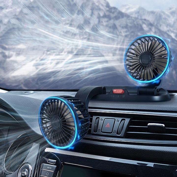 VENTILATEUR AUTOMOBILE 5V AVEC DOUBLE CULASSE TOURNANT À 360° VERS CAMPING-CAR