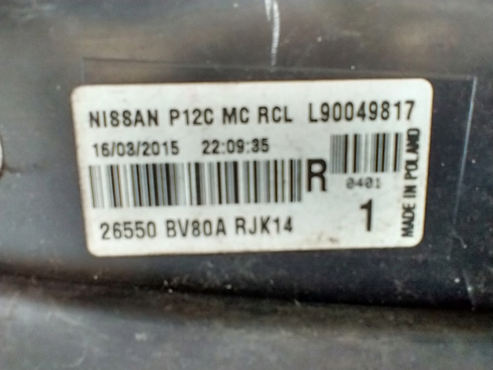 NISSAN JUKE I F15 LIFT 14-19 PHARE DROIT ARRIÈRE DROITE ARRIÈRE L90049817