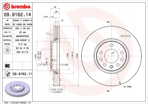 DISCOS ZAPATAS PARTE DELANTERA BREMBO CADILLAC BLS 